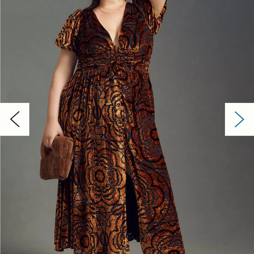 Anthropologie Katerina Burnout Black and Gold Velvet Maxi Dress